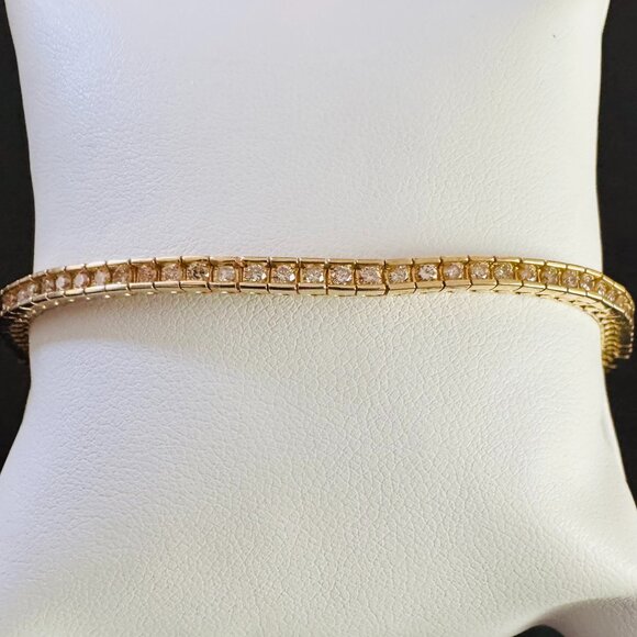 14K Yellow Gold and Diamonds Tennis Bracelet Box Channel set - Picture 1 of 4